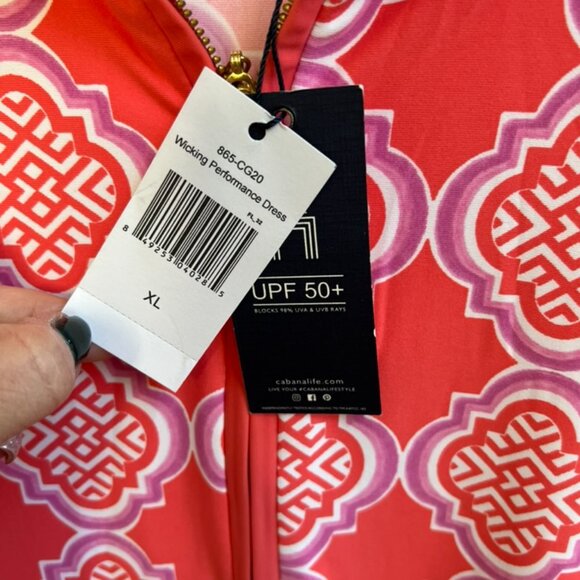 NWT Cabana Life Women’s UPF 50+ Long Sleeve Dress – Coral & White – Size XL - Picture 5 of 7
